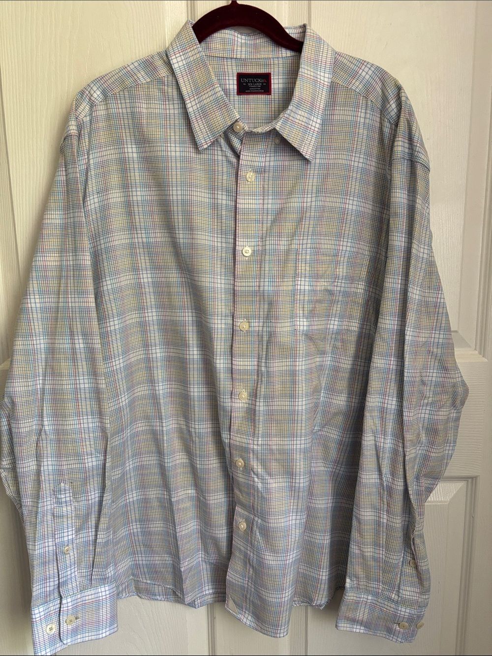Untuckit Classics Light Pastel Plaid Button-Up Shirt XXL wrinkle free Cotton